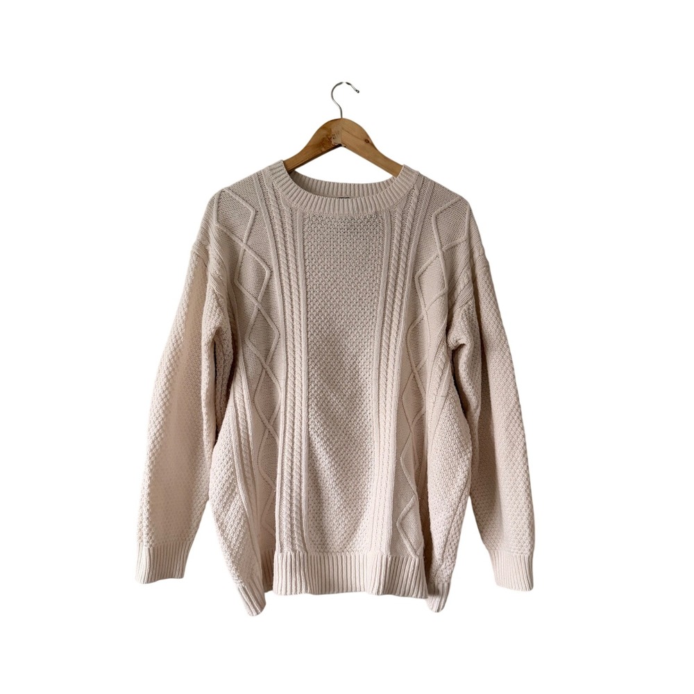 BDG Oversized Cream Cable Knit Sweater Elbow Patches Size‎ S